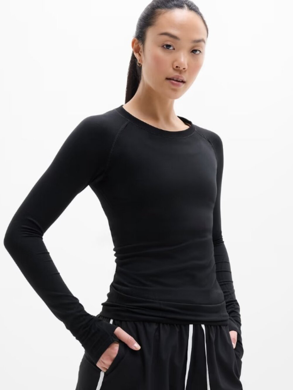 EUC/Flawless! ATHLETA Momentum Seamless Long Sleeve Top Black Large